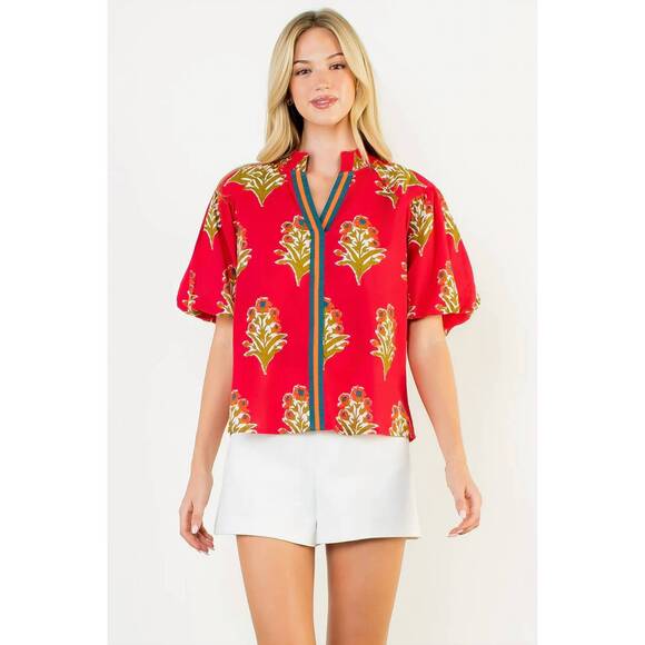 THML Tops - NEW THML puff sleeve floral detail top in magenta